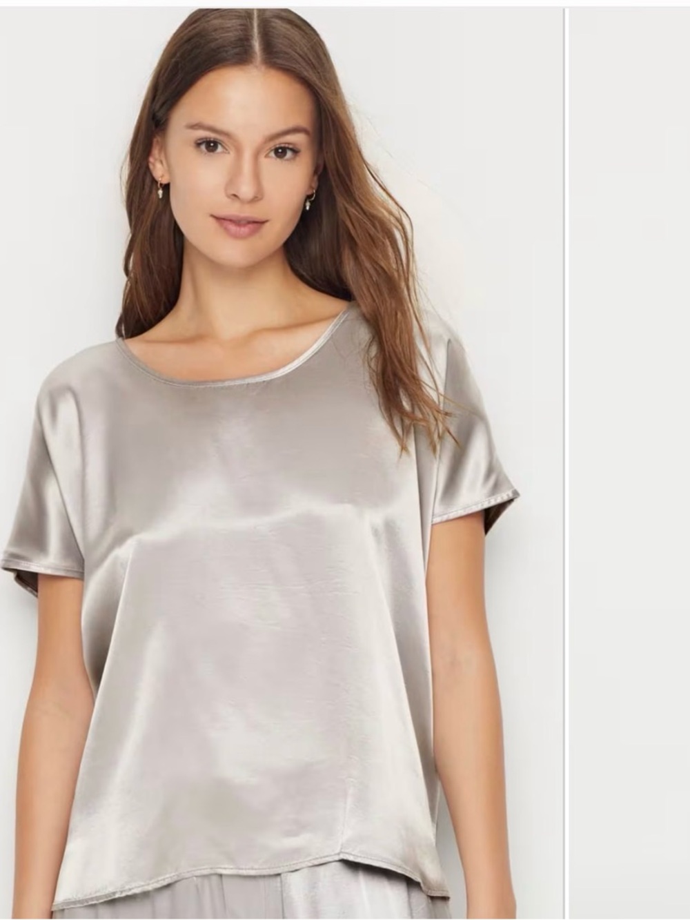 PJ HARLOW Silky Silver Short-Sleeve PJ TOP SZ S